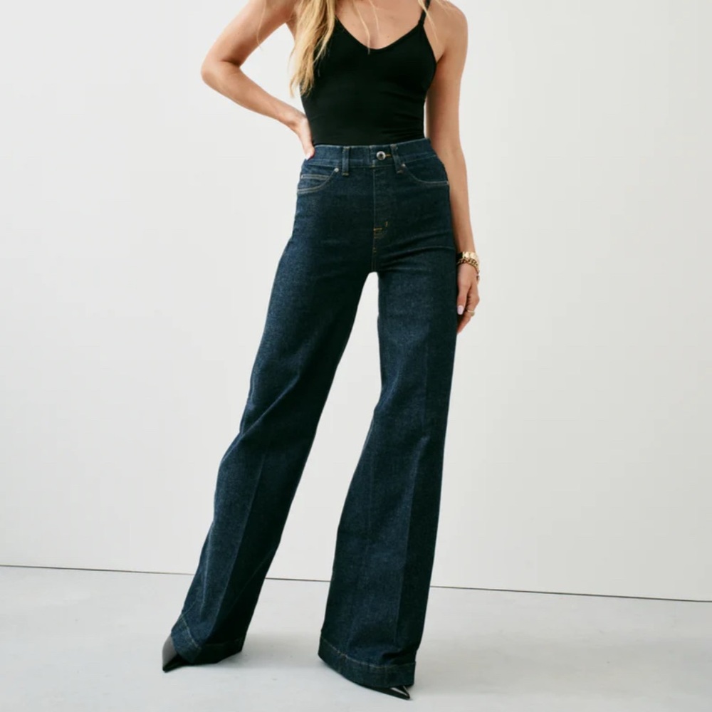 Spanx wide leg jeans in raw indigo wash